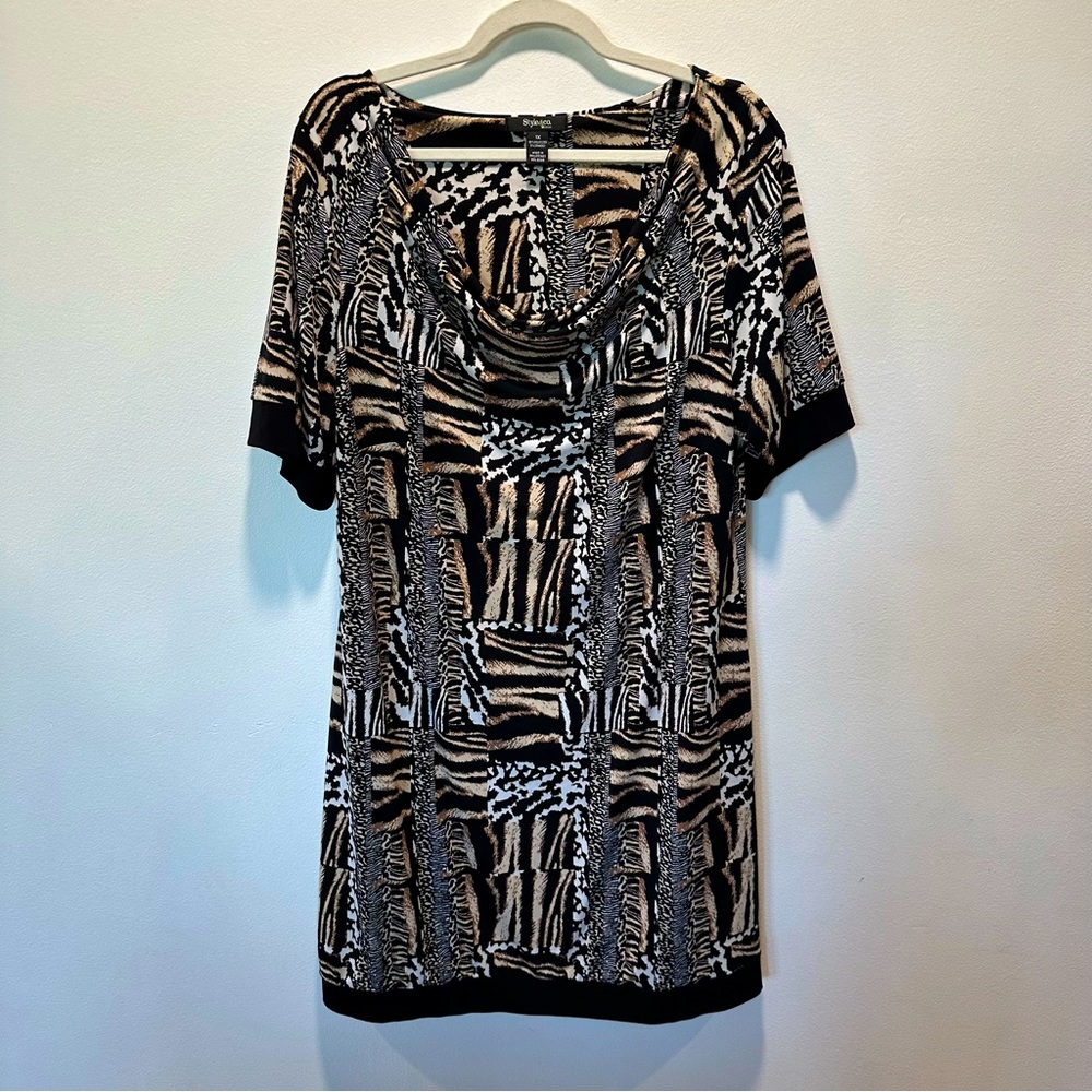 Style & Co. Animal Print Cowl Neck Short Sleeve Mini Dress Womens Size 1X